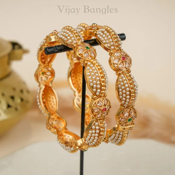 Gold_Copper_Pearl_Leaf_Floral_Stone_Bangles_For_Women_Set_Of_2