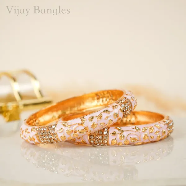Gold_Copper_Pink_Floral_Enamel_Crystal_Bangles_For_Women_Set_Of_2