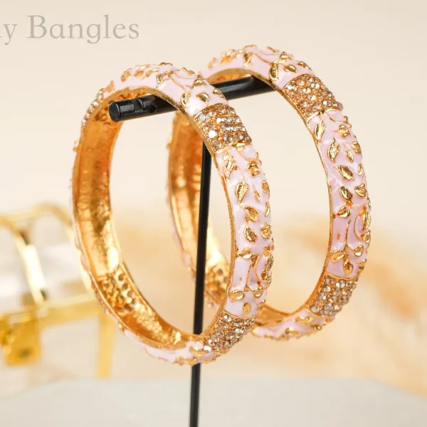 Gold_Copper_Pink_Floral_Enamel_Crystal_Bangles_For_Women_Set_Of_2