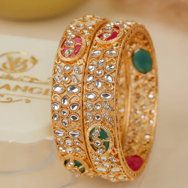 Gold_Brass_Alloy_Kundan_Floral_Enamel_Bangles_For_Women_Set_Of_2
