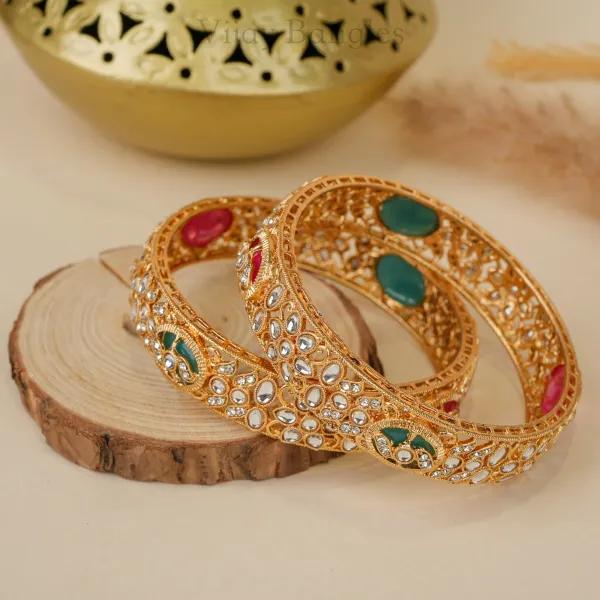 Gold_Brass_Alloy_Kundan_Floral_Enamel_Bangles_For_Women_Set_Of_2