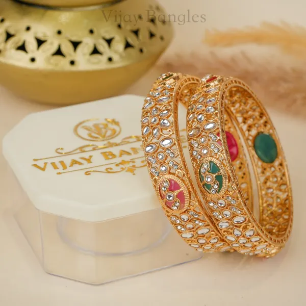 Gold_Brass_Alloy_Kundan_Floral_Enamel_Bangles_For_Women_Set_Of_2
