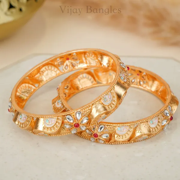 Gold_Copper_Pastel_Meenakari_Floral_Stone_Bangles_For_Women_Set_Of_2
