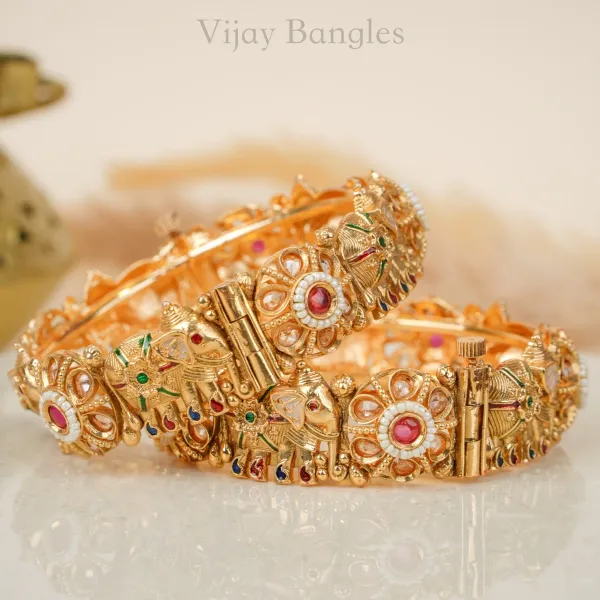 Gold_Copper_Elephant_Motif_Engraved_Stone_Bangles_For_Women_Set_Of_2