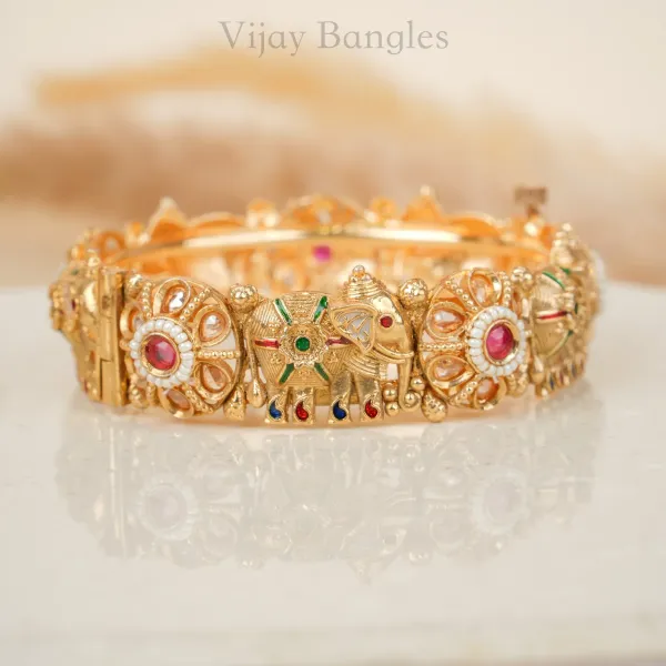 Gold_Copper_Elephant_Motif_Engraved_Stone_Bangles_For_Women_Set_Of_2