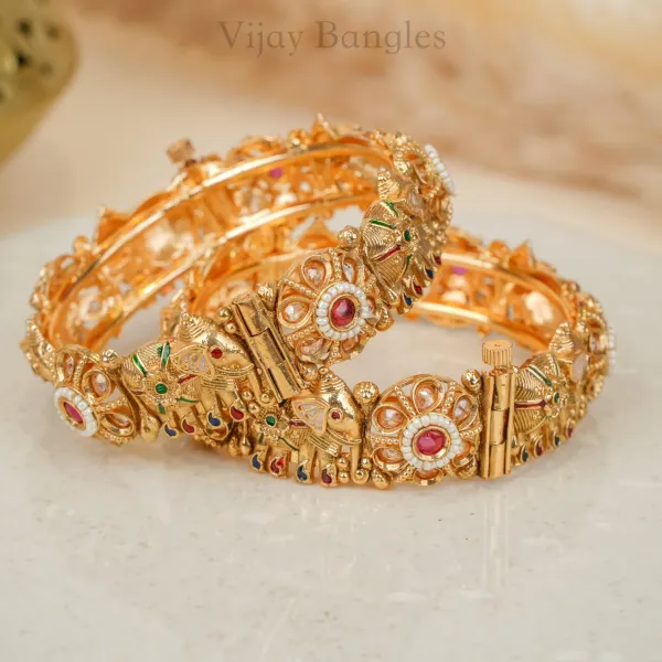 Gold_Copper_Elephant_Motif_Engraved_Stone_Bangles_For_Women_Set_Of_2