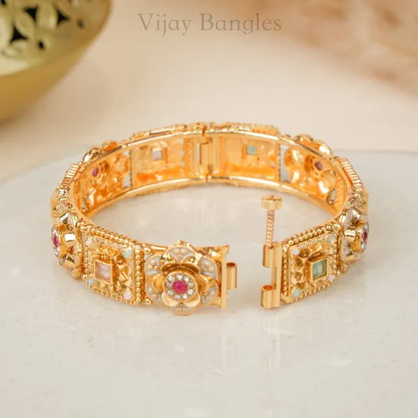 Gold_Copper_Floral_Engraved_Pastel_Stone_Bangles_For_Women_Set_Of_2