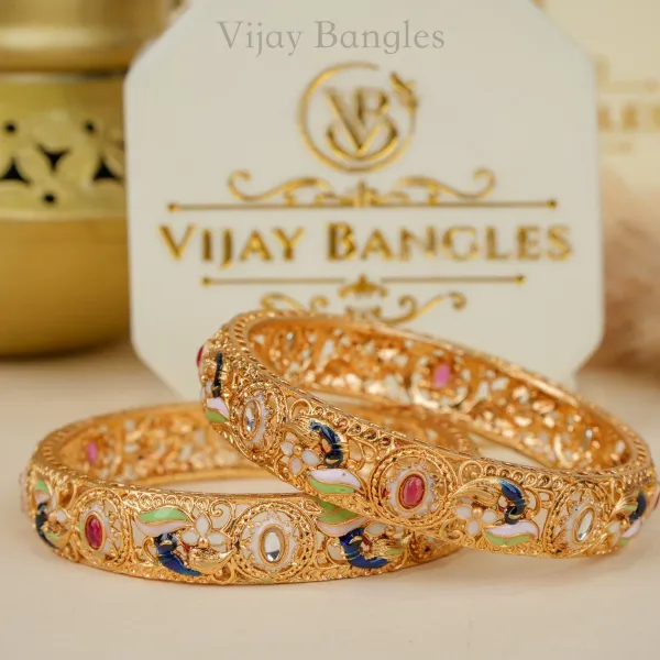 Gold_Brass_Alloy_Peacock_Meenakari_Stone_Bangles_For_Women_Set_Of_2