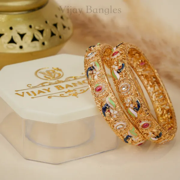 Gold_Brass_Alloy_Peacock_Meenakari_Stone_Bangles_For_Women_Set_Of_2