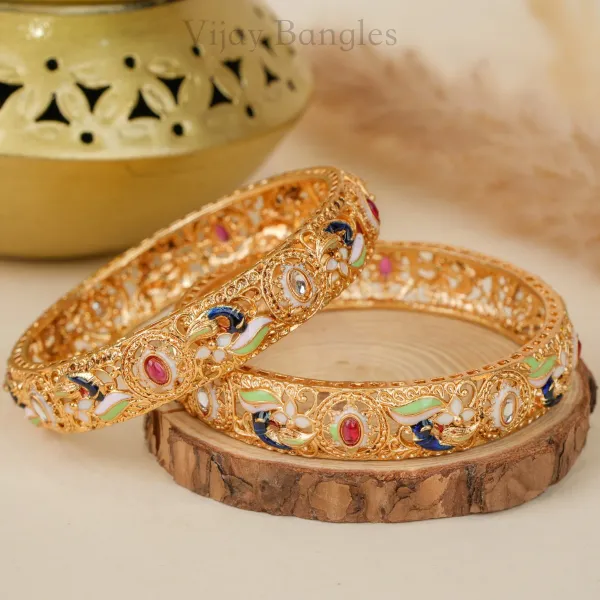 Gold_Brass_Alloy_Peacock_Meenakari_Stone_Bangles_For_Women_Set_Of_2