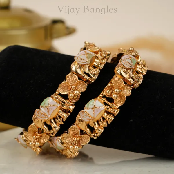 Gold_Copper_Elephant_Charm_Enamel_Floral_Bangles_For_Women_Set_Of_2