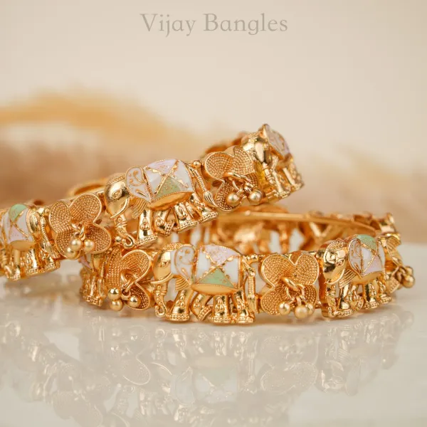 Gold_Copper_Elephant_Charm_Enamel_Floral_Bangles_For_Women_Set_Of_2