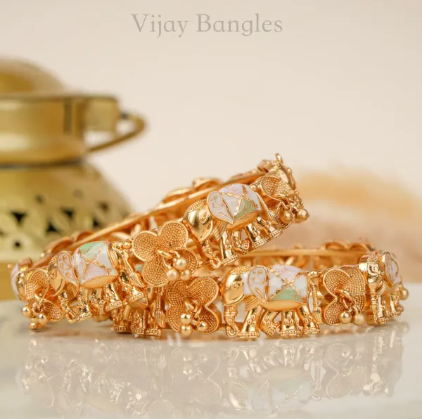 Gold_Copper_Elephant_Charm_Enamel_Floral_Bangles_For_Women_Set_Of_2