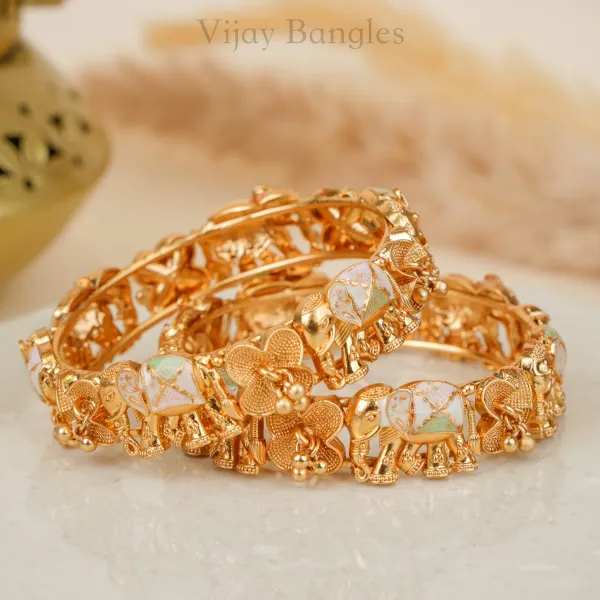 Gold_Copper_Elephant_Charm_Enamel_Floral_Bangles_For_Women_Set_Of_2