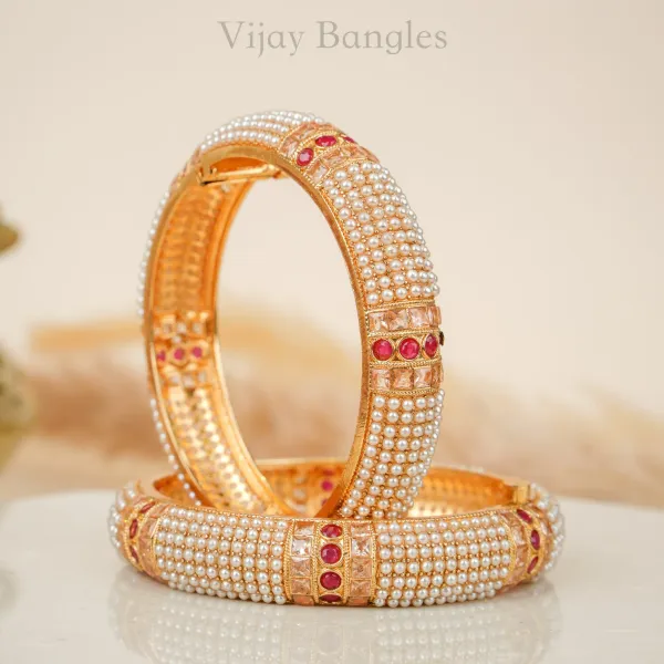 Gold_And_White_Copper_Pearl_Embellished_Festive_Bangles_For_Women_Set_Of_2
