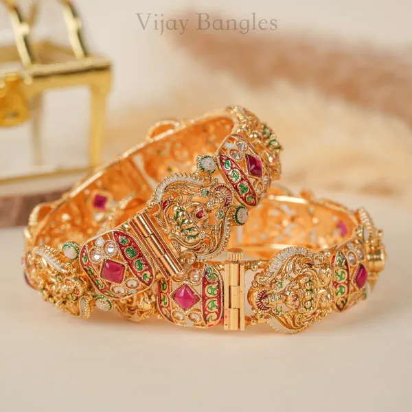 Gold_Copper_Lakshmi_Meenakari_Temple_Bangles_For_Women_Set_Of_2