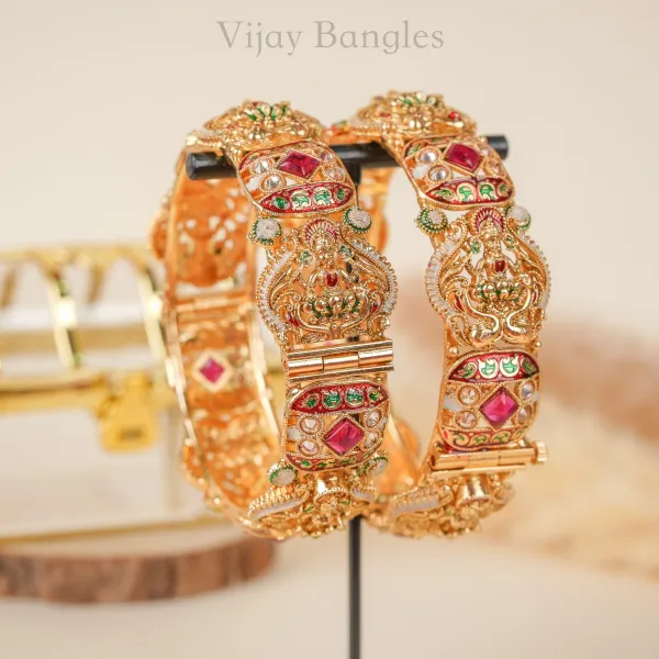 Gold_Copper_Lakshmi_Meenakari_Temple_Bangles_For_Women_Set_Of_2