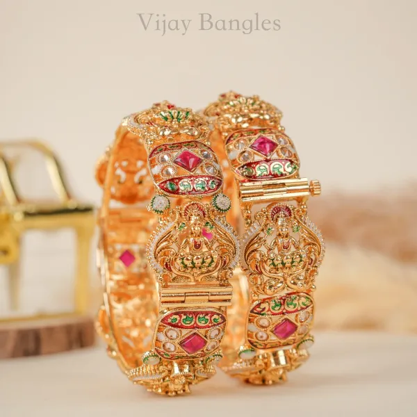 Gold_Copper_Lakshmi_Meenakari_Temple_Bangles_For_Women_Set_Of_2