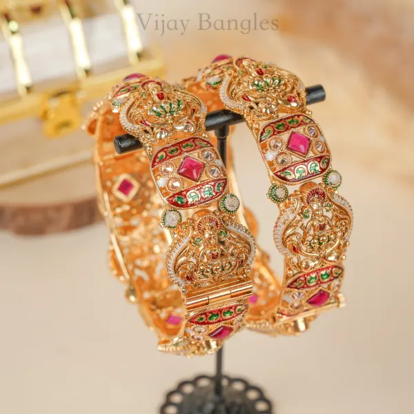 Gold_Copper_Lakshmi_Meenakari_Temple_Bangles_For_Women_Set_Of_2