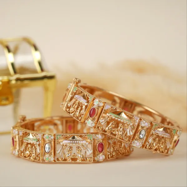 Gold_Copper_Raja_Rani_Jharokha_Motif_Bangles_For_Women_Set_Of_2
