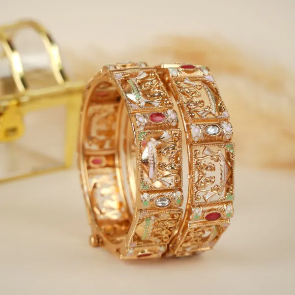 Gold_Copper_Raja_Rani_Jharokha_Motif_Bangles_For_Women_Set_Of_2