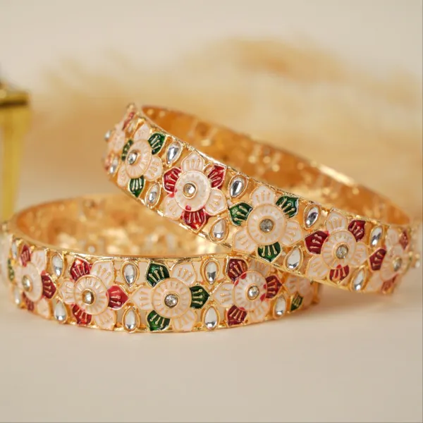Gold_Brass_Alloy_Floral_Meenakari_Enamel_Bangles_For_Women_Set_Of_2