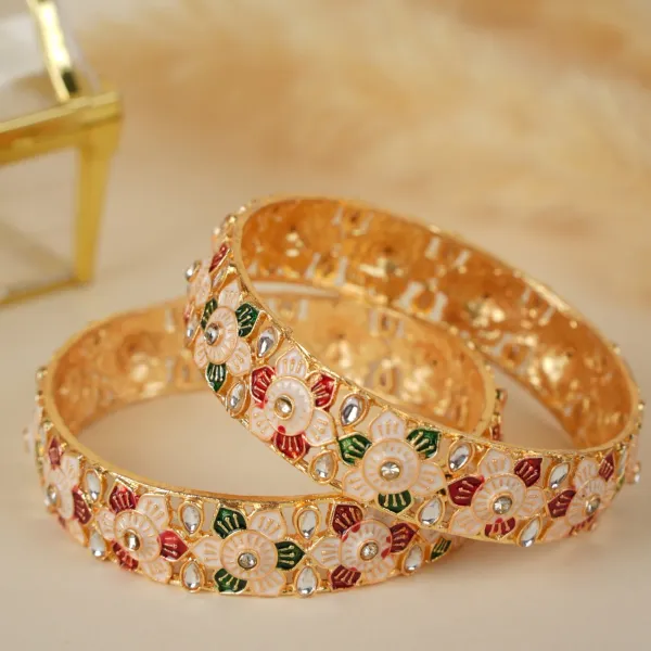 Gold_Brass_Alloy_Floral_Meenakari_Enamel_Bangles_For_Women_Set_Of_2
