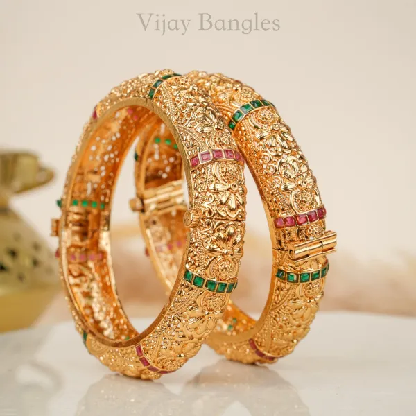 Gold_Copper_Nakashi_Engraved_Ruby_Emerald_Stone_Bangles_For_Women_Set_Of_2