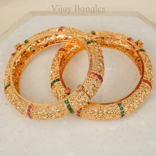 Gold_Copper_Nakashi_Engraved_Ruby_Emerald_Stone_Bangles_For_Women_Set_Of_2