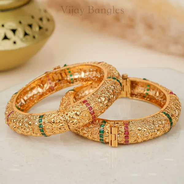Gold_Copper_Nakashi_Engraved_Ruby_Emerald_Stone_Bangles_For_Women_Set_Of_2