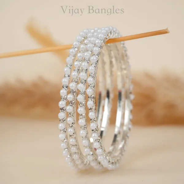 Silver_And_White_Brass_Alloy_Pearl_American_Diamond_Bangles_For_Women_Set_Of_4