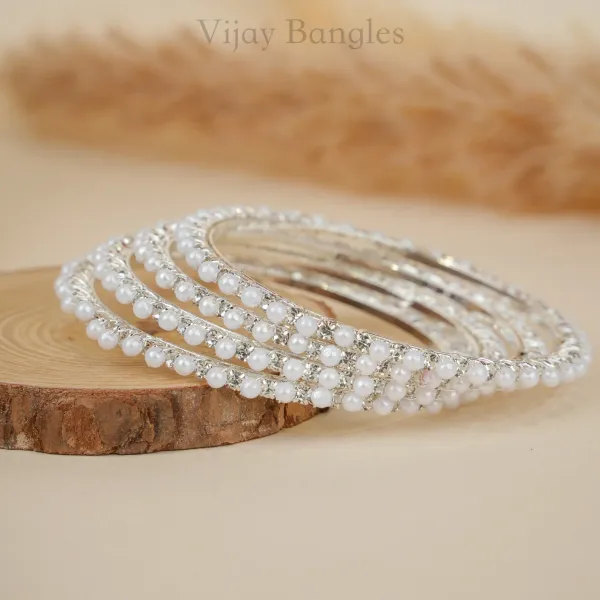Silver_And_White_Brass_Alloy_Pearl_American_Diamond_Bangles_For_Women_Set_Of_4