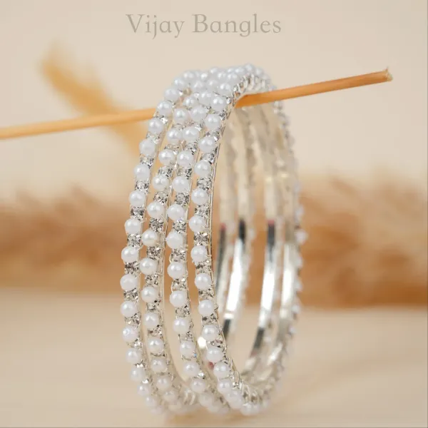 Silver_And_White_Brass_Alloy_Pearl_American_Diamond_Bangles_For_Women_Set_Of_4