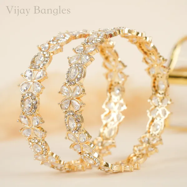 Gold_And_White_Brass_Alloy_Floral_American_Diamond_Bangles_For_Women_Set_Of_2