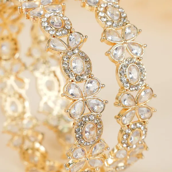 Gold_And_White_Brass_Alloy_Floral_American_Diamond_Bangles_For_Women_Set_Of_2
