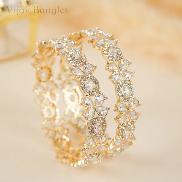 Gold_And_White_Brass_Alloy_Floral_American_Diamond_Bangles_For_Women_Set_Of_2