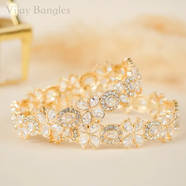 Gold_And_White_Brass_Alloy_Floral_American_Diamond_Bangles_For_Women_Set_Of_2