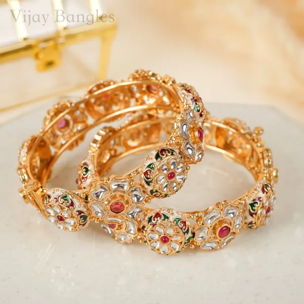 Gold_Copper_Floral_Kundan_Enamel_Kada_Bangles_For_Women_Set_Of_2