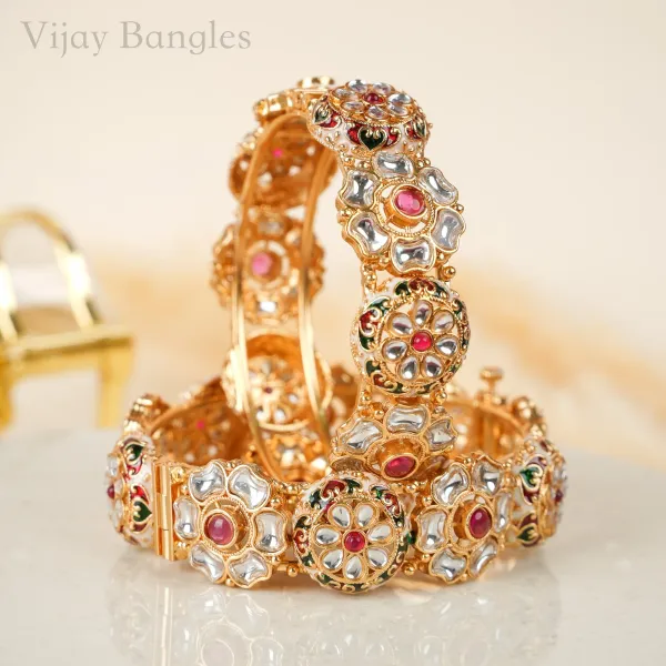 Gold_Copper_Floral_Kundan_Enamel_Kada_Bangles_For_Women_Set_Of_2