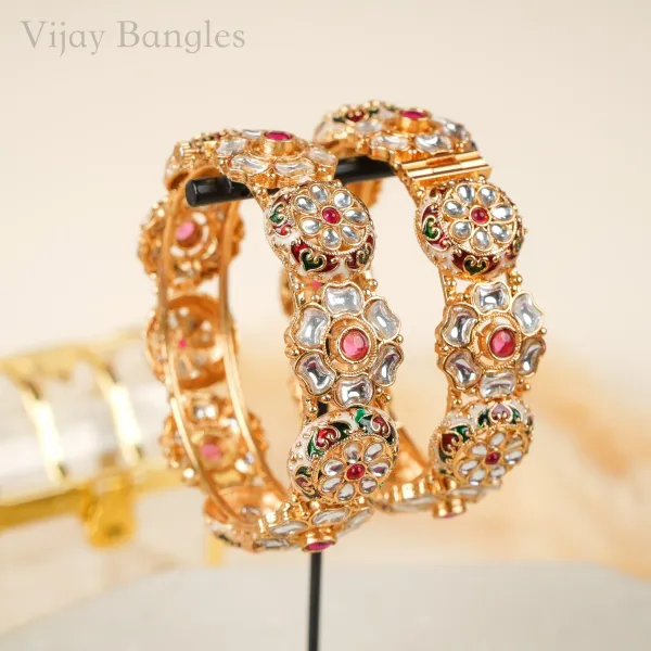 Gold_Copper_Floral_Kundan_Enamel_Kada_Bangles_For_Women_Set_Of_2