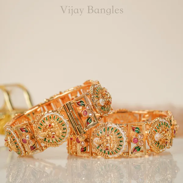 Gold_Copper_Lakshmi_Meenakari_Temple_Bangles_For_Women_Set_Of_2