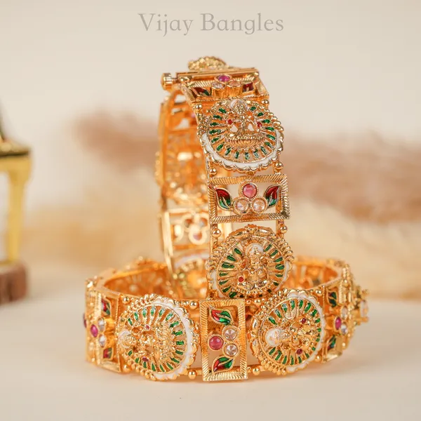 Gold_Copper_Lakshmi_Meenakari_Temple_Bangles_For_Women_Set_Of_2