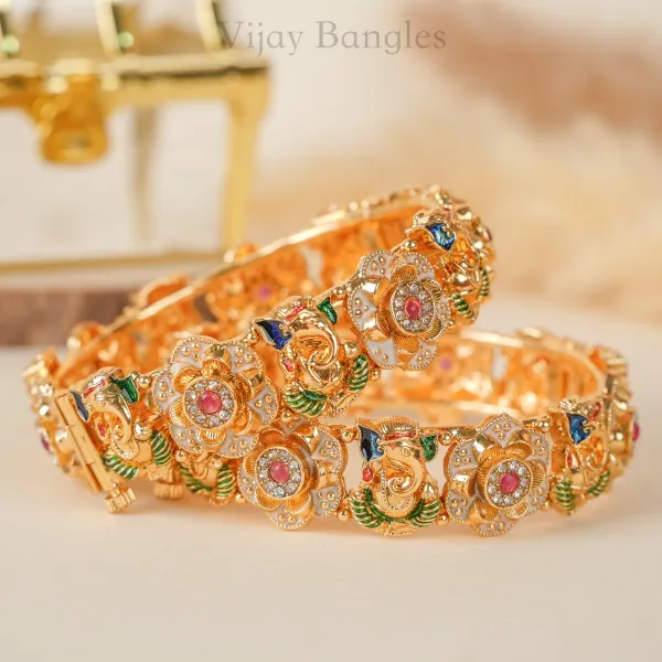 Gold_Copper_Ganesha_Meenakari_Stone_Festive_Bangles_For_Women_Set_Of_2