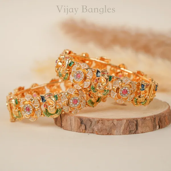 Gold_Copper_Ganesha_Meenakari_Stone_Festive_Bangles_For_Women_Set_Of_2
