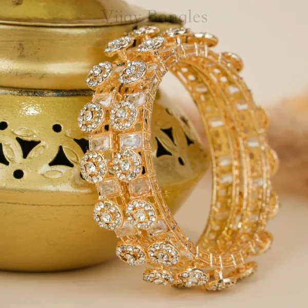 Gold_And_White_Brass_Alloy_Halo_Baguette_American_Diamond_Bangles_For_Women_Set_Of_2