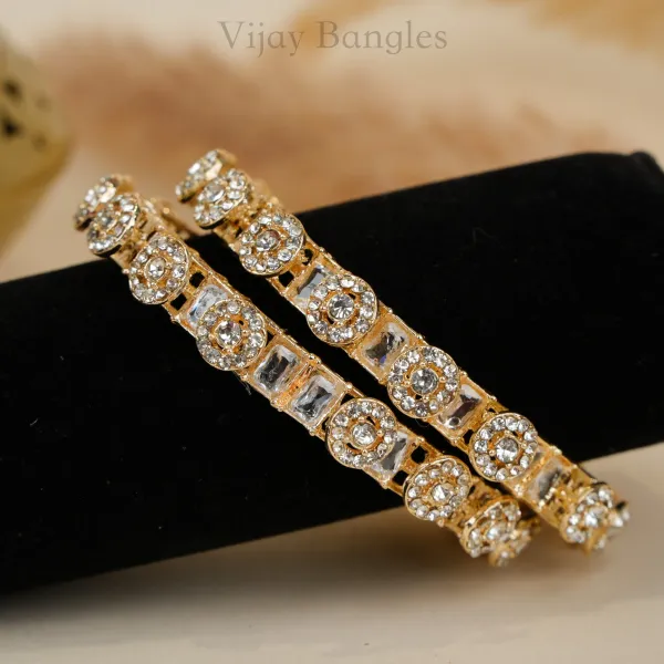 Gold_And_White_Brass_Alloy_Halo_Baguette_American_Diamond_Bangles_For_Women_Set_Of_2