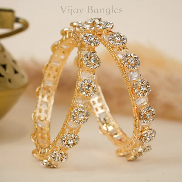 Gold_And_White_Brass_Alloy_Halo_Baguette_American_Diamond_Bangles_For_Women_Set_Of_2