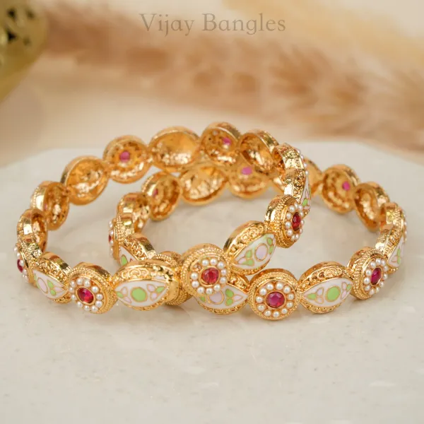 Gold_Copper_Pastel_Meenakari_Enamel_Pearl_Bangles_For_Women_Set_Of_2