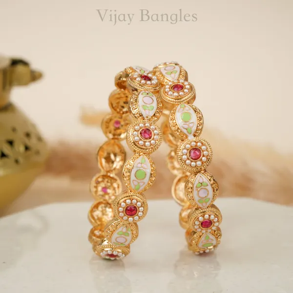 Gold_Copper_Pastel_Meenakari_Enamel_Pearl_Bangles_For_Women_Set_Of_2