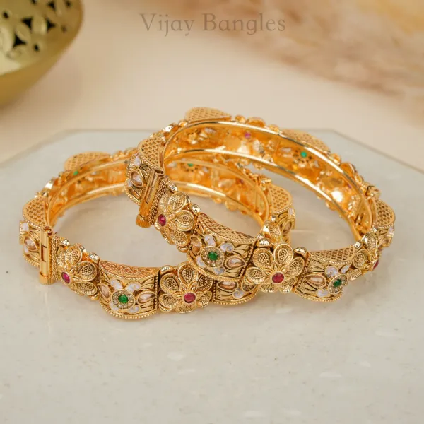 Gold_Copper_Floral_White_Meenakari_Stone_Bangles_For_Women_Set_Of_2
